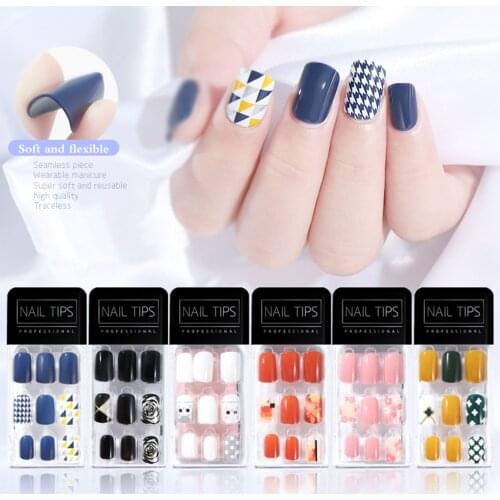 30pcs/box Mixed 22 style colorful Nail Patch Glue Fruit Jelly Beauty faux ongles Wear Nail Detachable Fake Nails Nail Art