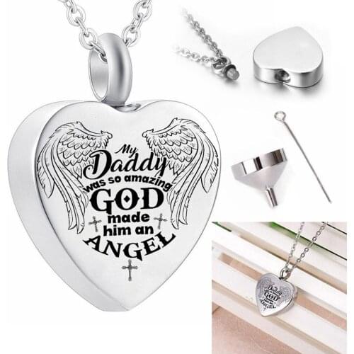 5 Pcs Cremation Urn Necklace Heart Pendant Memorial Ash Keepsake Jewelry Engraved My Daddy was so Amazing God made Him An Angel