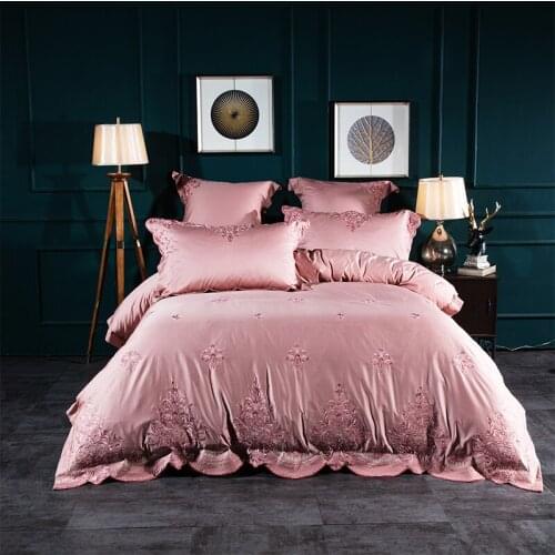American classic lotus root Pink Blue embroidery luxury bedding suit Egyptian long-staple cotton large bedspread feather quilt s