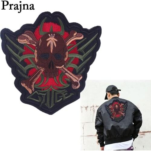 Prajna Punk Embroidery Applique Clothes Patch Biker Bordado Skull Badge Iron On Patches For Clothes Vest Back Diy Stickers D