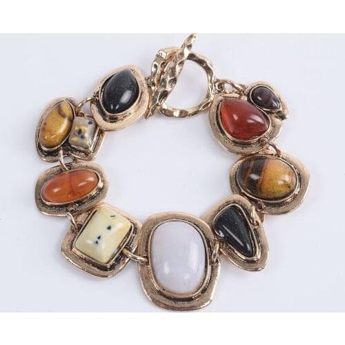 Bohemian Ethnic Bracelets Women Za Contrast Metal Hollow Stone Bracelets Female Vintage Statment Friendship Jewelry For Women
