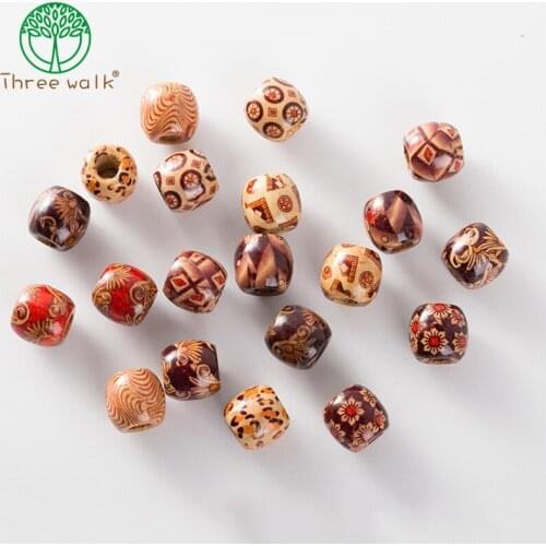 11*12mm Large Hole Wood Beads Printing Flower Beads For Jewelry Making DIY Mixed design