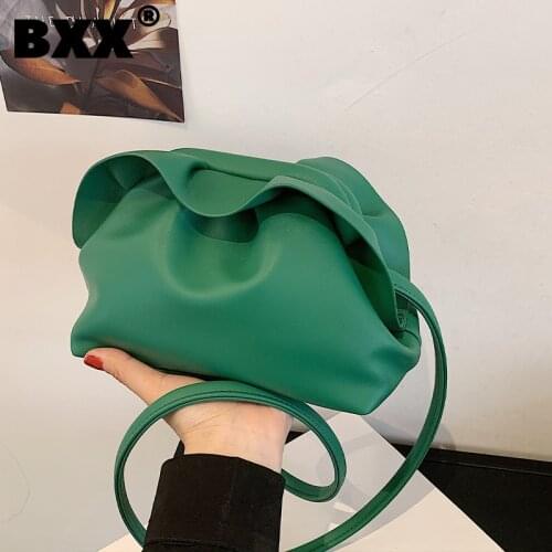 [BXX] PU Leather Pleated Crossbody Clouds Bags For Women 2021 Autumn Branded Shoulder Bag Luxury Ladies Travel Hand Bag HS665