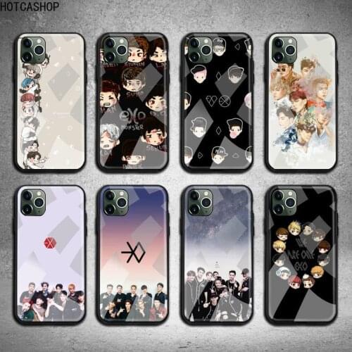 Kpop EXO Phone Case Tempered Glass For iPhone 12 pro max mini 11 Pro XR XS MAX 8 X 7 6S 6 Plus SE 2020 case