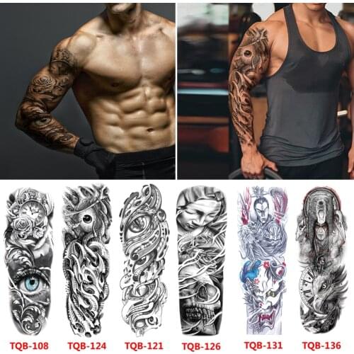 Black Temporary Tattoo Stickers For Men Women Body Art Arm Fake Sleeve Tattoo Flash Waterproof Totem DIY Water Transfer Tattoos
