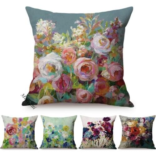 Floral Oil Painting Europe Vibe Home Decor Chair Cushions Cover Cherry Blossoms Summer Garden Sofa Pillow Case Linen Kussenhoes