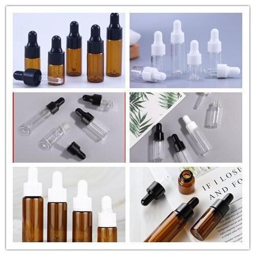 500pcs Essential Oil Dropper Glass bottle 2ml 3ml 5ml vegetable oil Essence Aromatherapy Storing Perfume Clear/Amber travel Vial
