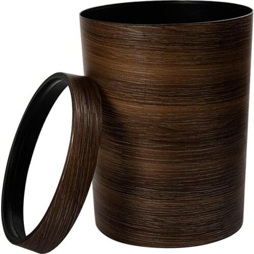 Retro Wood Pattern Trash Can Waste Paper Basket Bin Household Garbage Recycling Container Cleaning Accessories 10L