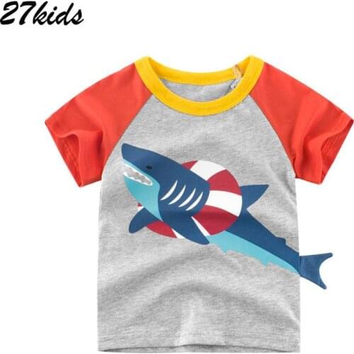 27kids Shark Put into life Boys Children T-Shirts for Boys Clothes 2-9Years Kids Tops Clothing Tees Shirts Summer T Shirts