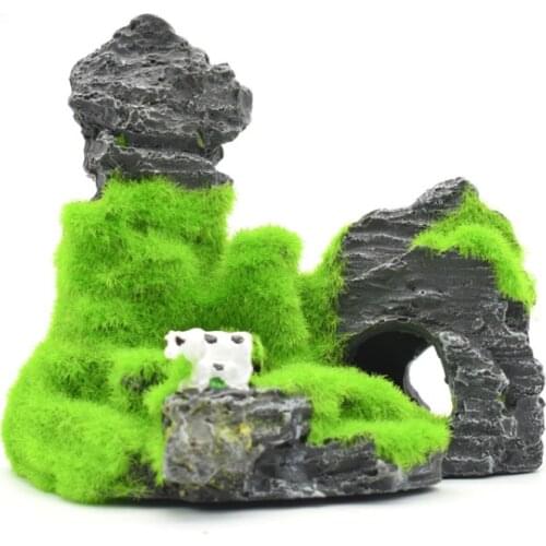 Resin Aquarium Ornamental Fish Tank Scenery Decoration Fish and Shrimp Nest Moss Rock Mountain Shelter Flocking Moss Rockery