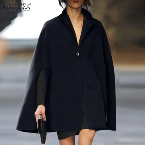 2021 ZANZEA Fashion Women Ponchos Coats Autumn Solid Capes Casual Elegant Lapel Neck Cloak Jackets Loose OL Outerwear Oversized