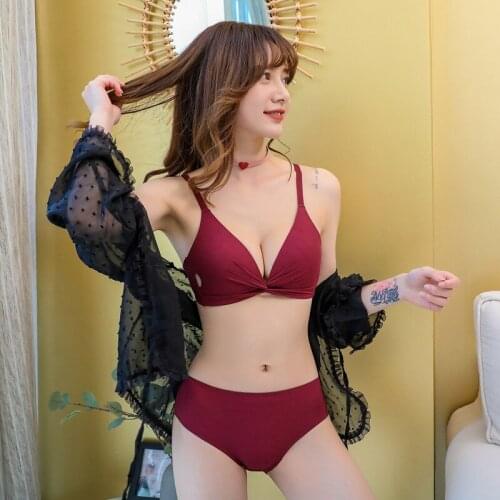 Young Girls Lolita Push Up Deep V Bra Set Candy Color Sweet Bra and Panties Set Wirefree Summer Sexy Underwear Women Lingerie