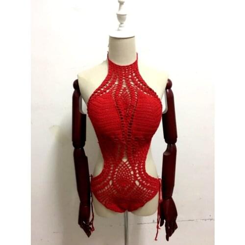 Red Jumpsuit Sexy GOGO Costume Pole Dance Singer Performance Costume Bunny Girls Nightclub Jumpsuit Carnival Festival VDB1991