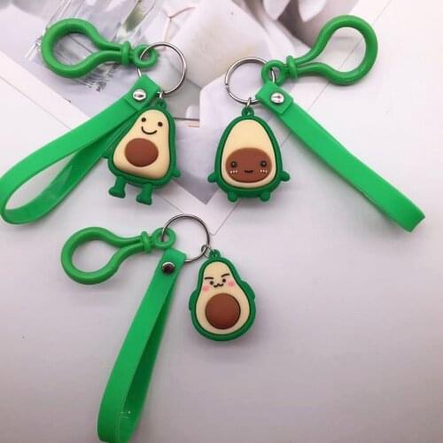 Creative cute avocado keychain cartoon Epoxy fruit pvc doll bag pendant car key ring accessories
