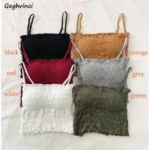 Camis Women Ruched Sweet Square Collar Tanks Womens Pleated Chic Ins Fashion Slim Tops Various Colors Retro Clothing Vintage New