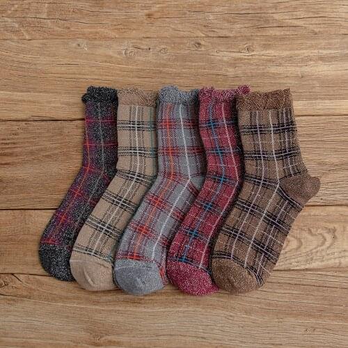 Fashion Cotton Socks Women Gold Silver Thread Tide Ladies Socks Male Autumn and Winter with Lace Japanese Korean Style 187