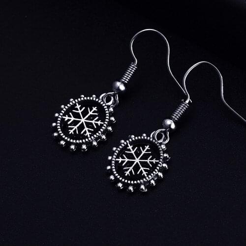 Trendy Winter Snow Shape Dangle Antique Silver Plated Earrings for Women Girl Retro Drop Earrings Cute Earring Jewelry Bijoux