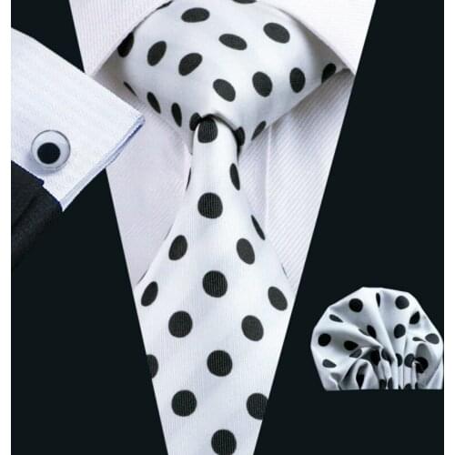 Men`s Tie Polka Dot Jacquard Woven 100% Silk Brand Tie + Hanky + Cufflinks Set For Wedding Business Party Free Postage LS-1057