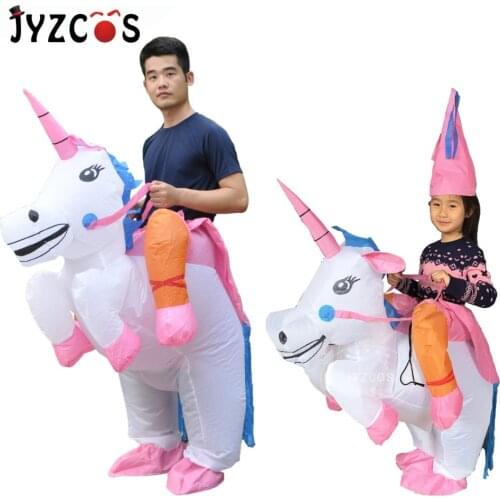 JYZCOS Inflatable Unicorn Costumes for Kids Adult Fancy Dress Ride Horse Suit Halloween Purim Carnival Party Boys Girls Outfit