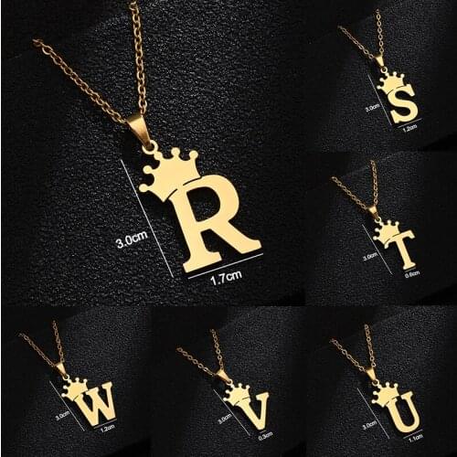 Fashion Crown Alphabet Necklace Gold Color Stainless Steel A-Z Initial Letter Pendant Necklace For Women Men Jewelry Gift