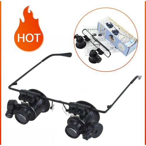 Jewelers Repair Wearing Magnifier Glasses with LED 20X Lens Magnifying Eyewear Magnifier Headband Loupe Repair