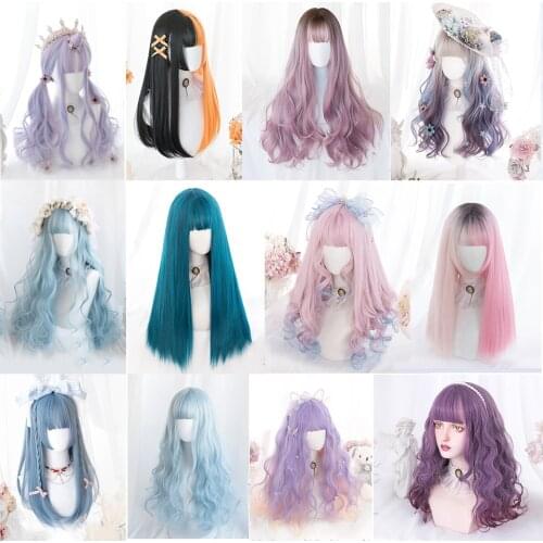 TALANG Multicolor Lolita Wigs Gradient Long Wave Cosplay Wigs Bobo Kawaii Cartoon Halloween Wig Heat Resistant Synthetic Hair