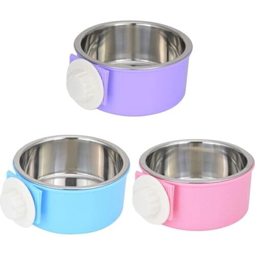 Stainless Steel Hanging Cat Dog Bowl Fixed Nest Cage Removable Pet Puppy Drinking Water Feeder Food Bowl Easy Cleaning Bowl