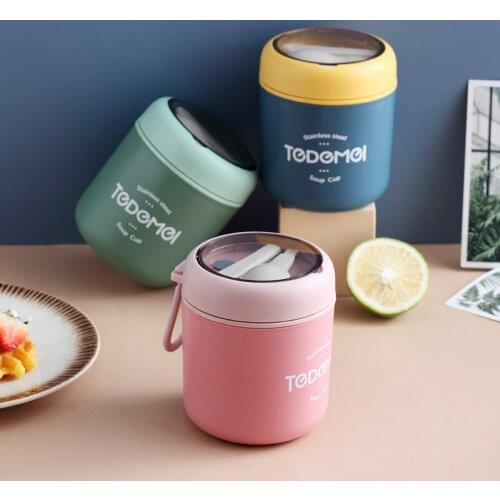Student Portable Stainless Steel Insulation Soup pot with Spoon Ladle Office Worker Breakfast Mugs Cup with Milk Cereal Cup