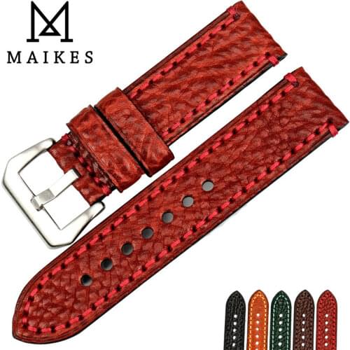 MAIKES New fashion watch accessories 20 22 24 26mm Italian leather watchbands red watch strap for Panerai watch band bracelet