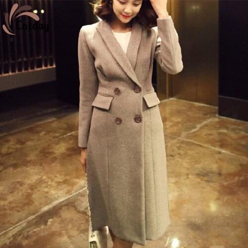 Cotday V Neck Wool Turn-down Collar Casaul New Women Autumn Winter Female Double Breasted Long Loose Woolen Blend Coat