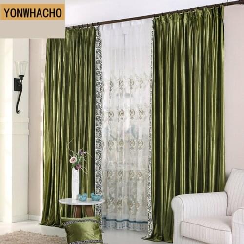 Custom curtains Italian velvet fabrics solid color luxury European light olive green cloth blackout curtain tulle drapes N550