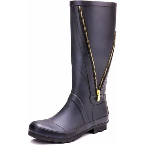 TONGPU Womens Rubber Rain Boots with Side Metal Zipper 243-545