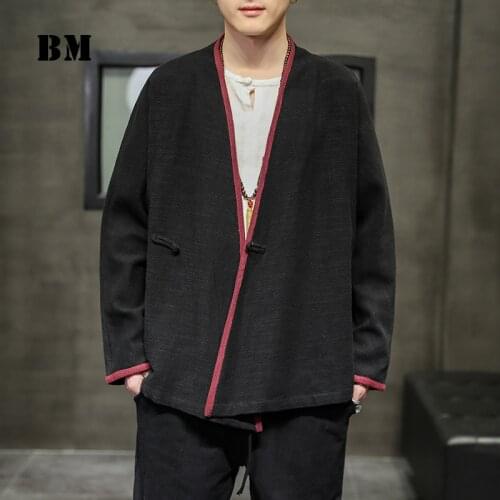 Chinese Traditional Dress Plus Size Long Sleeve Robe 2021 China Style Cotton Linens Wu Tang Cardigan Men Clothing Top Male