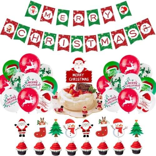Merry Christmas party decoration Banner Santa elk Balloons xams cake topper christmas Decorations for Home Navidad 2021 New Year