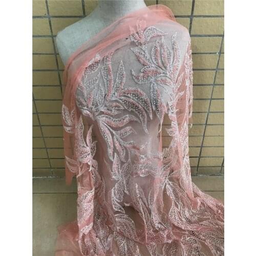 High quality French Nigerian SYJ-668889 glitter lace with beads African tulle mesh sequence lace fabric for party dress
