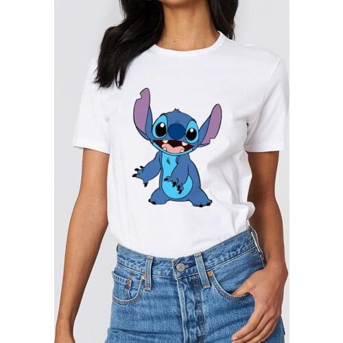 Cartoon Lilo & Stitch Printed Casual Loose Oversize Korean Style 2021 Summer Short Sleeve Women Top Female T-shirts