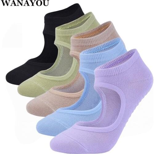 WANAYOU Women Quick Drying Yoga Socks,Backless Breathable Cotton Pilates Socks,Anti-Slip Ballet Dance Fitness Gym Sports Socks
