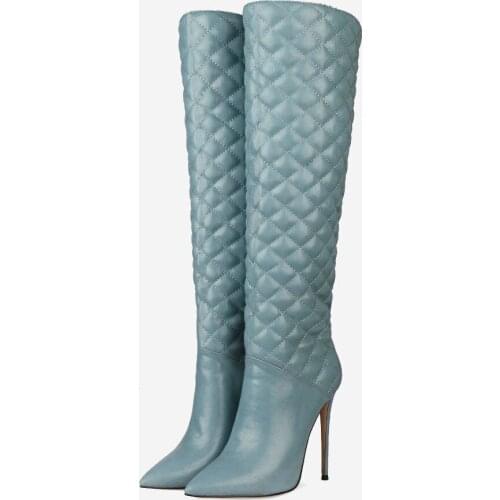 Spring Winter Brand 12 CM High Heels Women Boots fashion Knee High Ladies Pointed Toe Long Stiletto Runway Botas Large Size 14