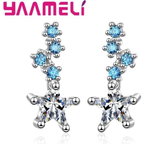 Top Quality Blue Star Shape Jewelry Earrings For WOmen Fine Wedding Anniversary Gifts 925 Sterling Silver Accessories Hot