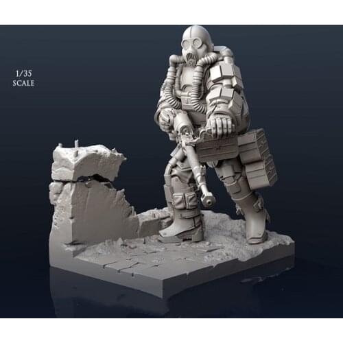 1/35 Resin Figure Model Kit Futuristic Super Soldier Gunner With Mask Unpainted