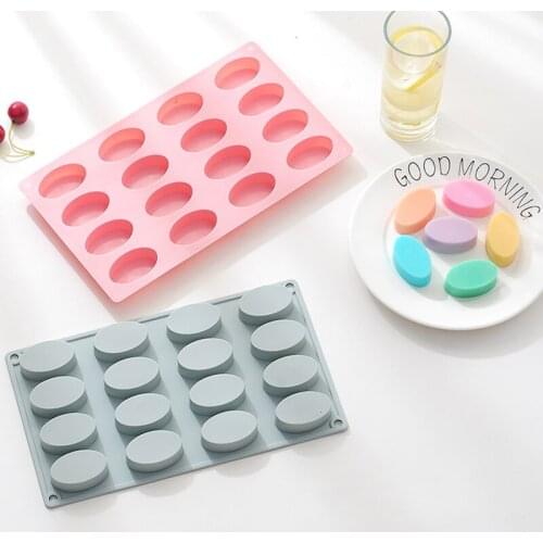 1pc Baking Tools 16-cavity Oval Shape Silicone Cake Mold Handmade Soap Mold DIY Chocolate Mould Ice Cube