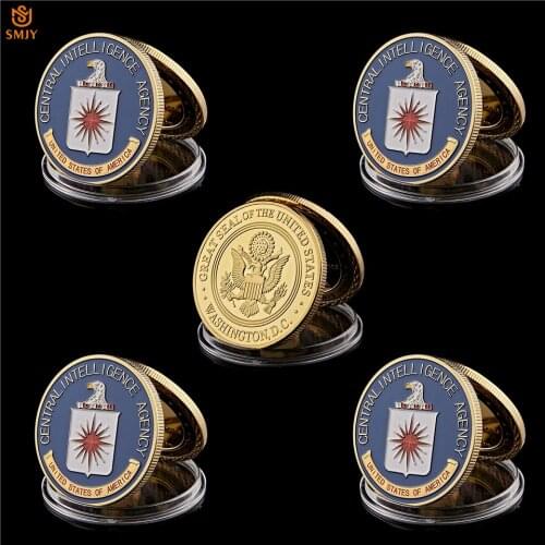 5PCS US Central Intelligence Agency CIA Challenge Coin Military Gold Collectibles With Hard Capsule
