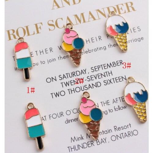 50pcs Trendy New Enamel Alloy Charms Gold Color Oil Drop Ice Cream Pendant Charms Ornament Accessories Bracelet Charm