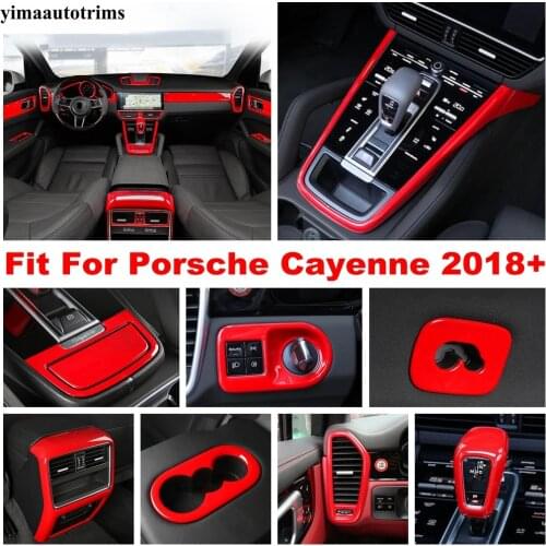 ABS Red Accessories Gear Shift Window Lift Dashboard Air AC Outlet Vent Cover Trim Interior Kit For Porsche Cayenne 2018 - 2021