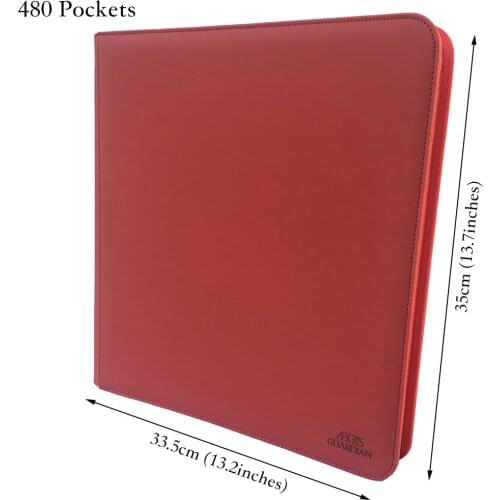 AEGIS GUARDIAN 12-Pocket Double-Sided TCG Card Album Folder, 480 Pockets Side Insert Premium ZIP Card Binder Collector, Red