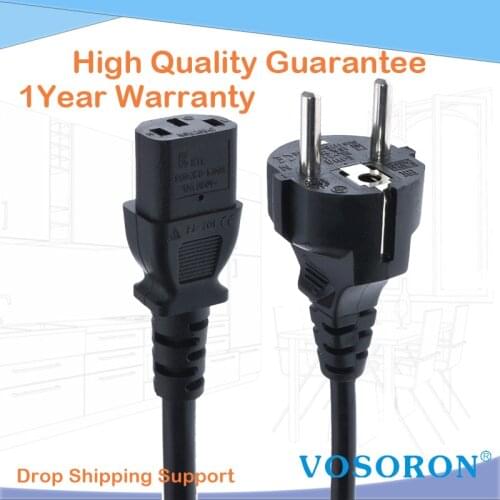 CEE7/7 Europe straight Schuko power cord plug to IEC C13 mains cable 3X0.75mm square Power Wire 10A/250V