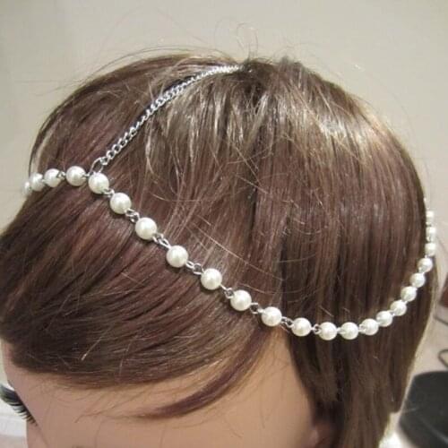 Bridal Head Chains Chain Headpiece Forehead Band Art Deco imitation pearl tiara forehead chain Boho headpiece jewelry