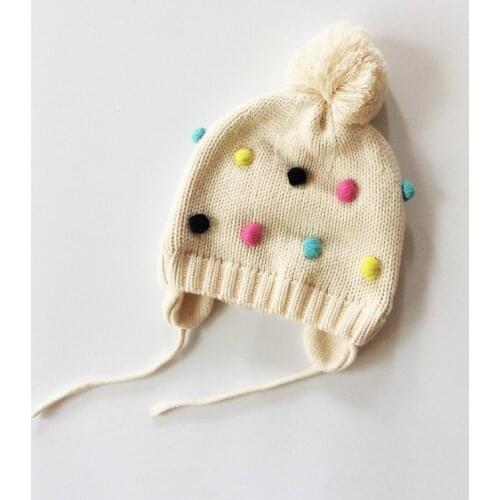 Baby Hat Earflap Pompom Hat For Girls And Boys Winter Children Hats Kids Caps With Color Pompom