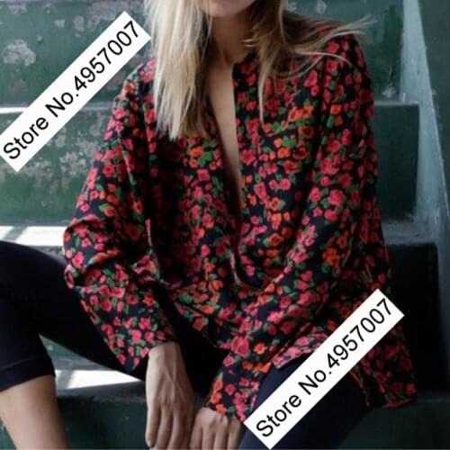 Elfbop Ladies 100% Silk Flower Floral Printed Long Sleeve Blouse Shirt Top