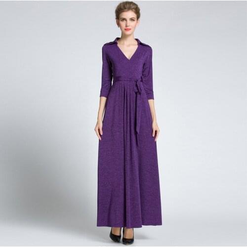 Purple Womens Elegant Vintage Wrap Belted Tunic Slim Business Party Maxi Dress Plus Sizes Available